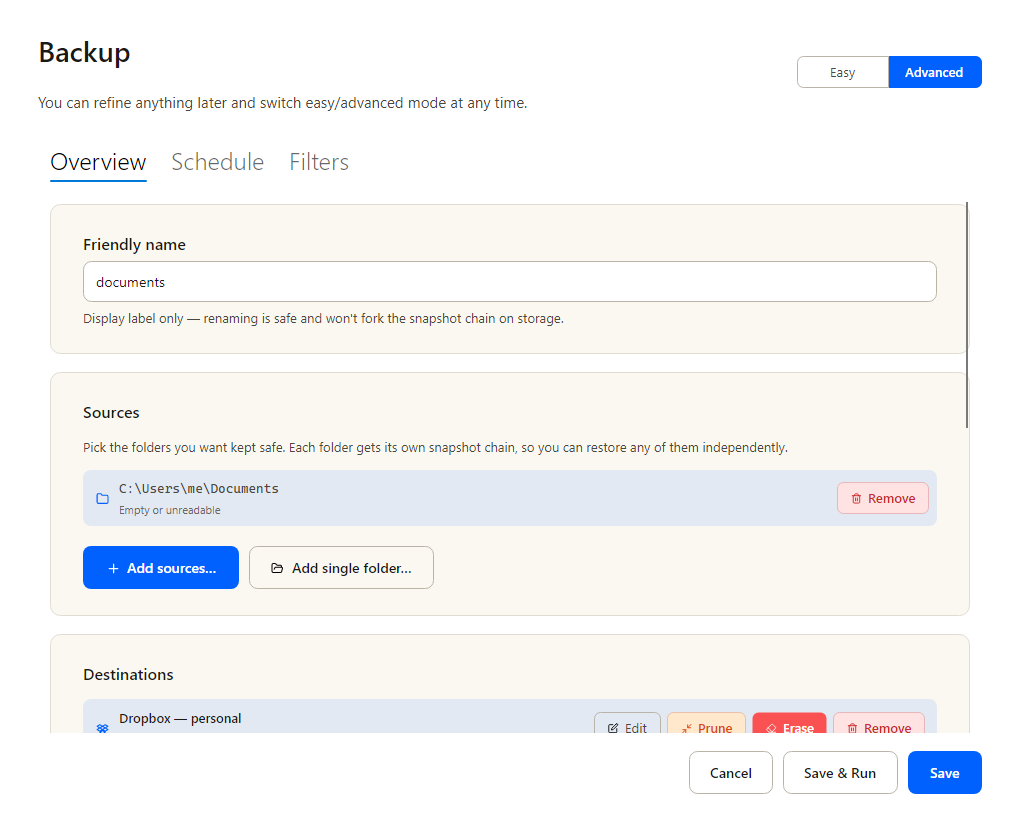 Advanced backup editor